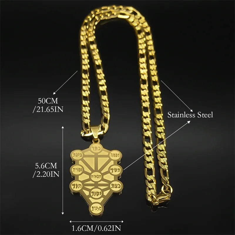 Kabbalah Tree of Life Hebrew Pendant Necklace Unisex Cabala Stainless Steel Jewelry