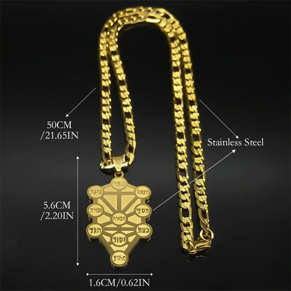 Kabbalah Tree of Life Hebrew Pendant Necklace Unisex Cabala Stainless Steel Jewelry