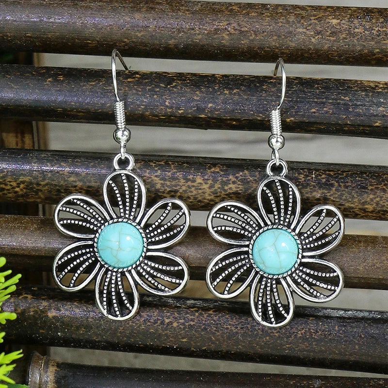 53 Styles Bohemian Vintage Tibetan Silver Geometric Drop Earrings For Women Ethnic Blue Stone Tassel Dangle Earrings Jewelry