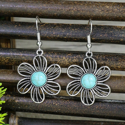 53 Styles Bohemian Vintage Tibetan Silver Geometric Drop Earrings For Women Ethnic Blue Stone Tassel Dangle Earrings Jewelry