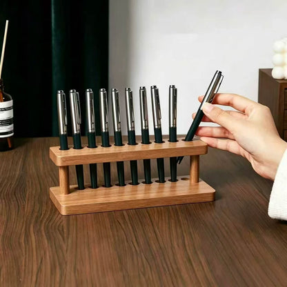 1PC Walnut Wood Multifunction Desk Organizer - Pen Holder, Phone Stand & Storage Solution for Office and School