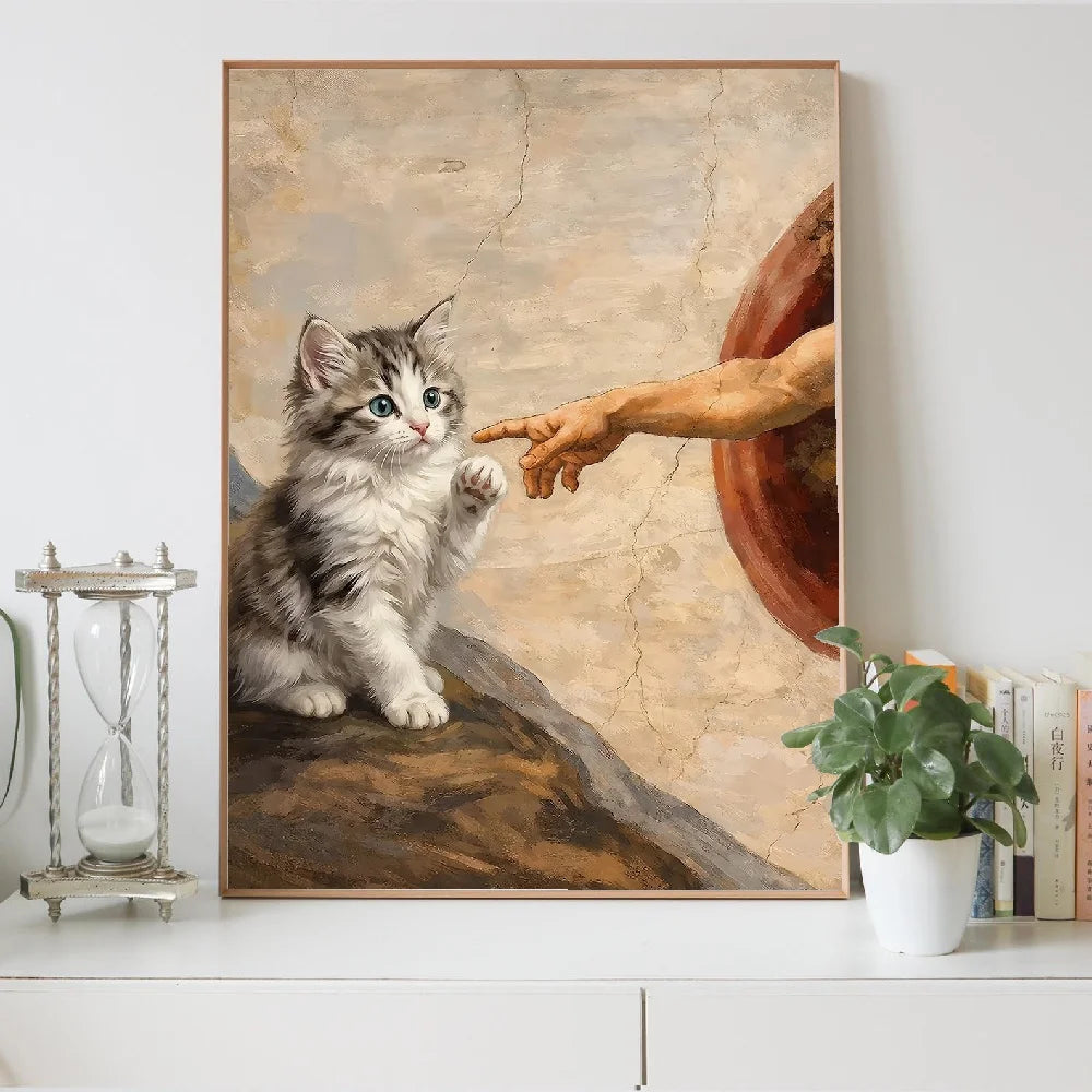 God Hand Cat Wall Decor Finger Canvas Painting Wall Art Poster Picture Home Decor