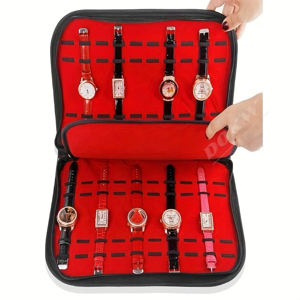 Luxury Portable 20 Compartment Watch Storage Bag Collection Pouch Display Case for Stall Counter Exhibition Watch Box