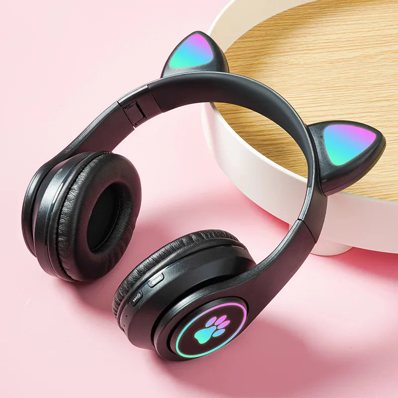 Bluetooth Headphones Cat Ear Glow Light Gamer Girl Gifts