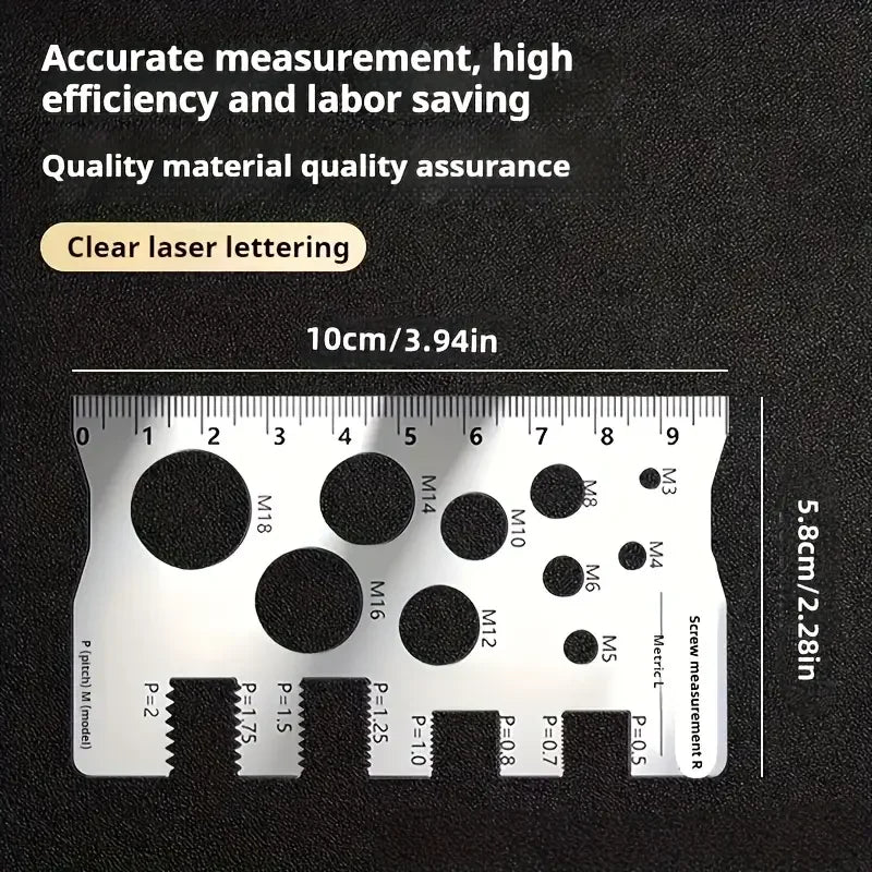 Stainless Steel Screw Measuring Gauge Set - Precision Thread Pitch & Bolt Size Caliper Tool | M12 Diameter Ruler | Ideal Fat