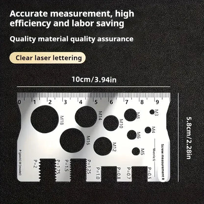 Stainless Steel Screw Measuring Gauge Set - Precision Thread Pitch & Bolt Size Caliper Tool | M12 Diameter Ruler | Ideal Fat