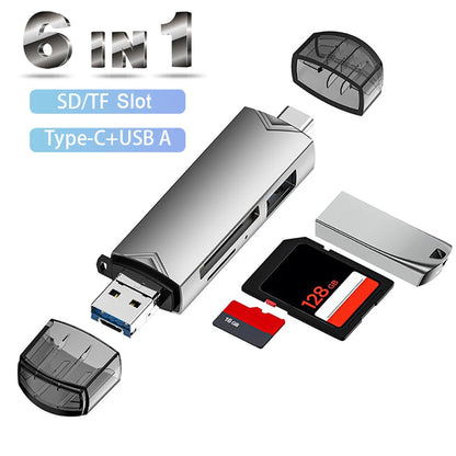 Type SD Card Reader 6 in 1 USB 3.0 Micro USB Flash Drive Adapter 5Gbps High Speed Transfer Card Data Reader