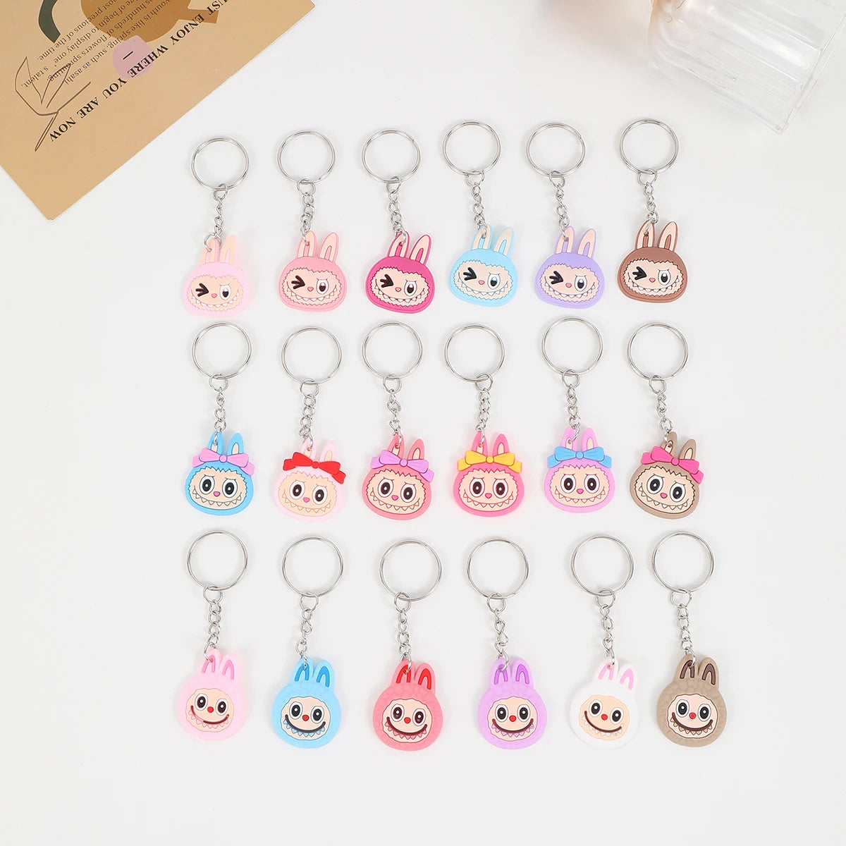 18Pcs LABUBU Cute PVC Key Rings: Cartoon Character Delights