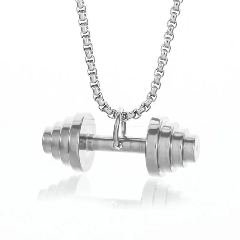 Titanium Steel Dumbbell Pendant Necklace Barbell Fitness Pendant Unisex Sports Jewelry