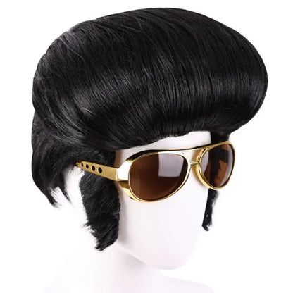 Elvis Presley Wig Glasses Mens Italian Antony Pitonys Singers Hair Wigs + Sunglasses