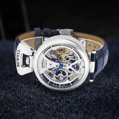 Tourbillon Automatic Mechanical Watch Antique Skeleton Leather Strap & Transparent Back