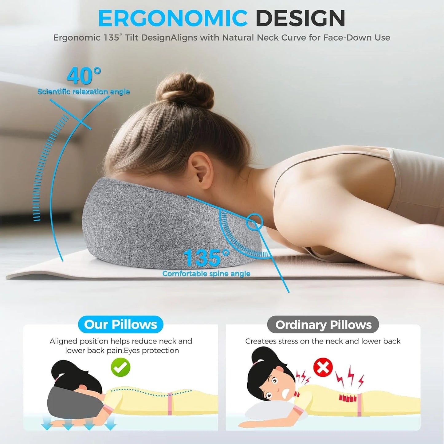 Ergonomics Lying Down Pillow Memory Foam Breathable Head Support Pillow Snap Body Massage Face Rest Pillow for Beauty Salon