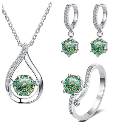 Sterling Silver Moissanite Jewelry Set Pendant Necklace Ring Gift