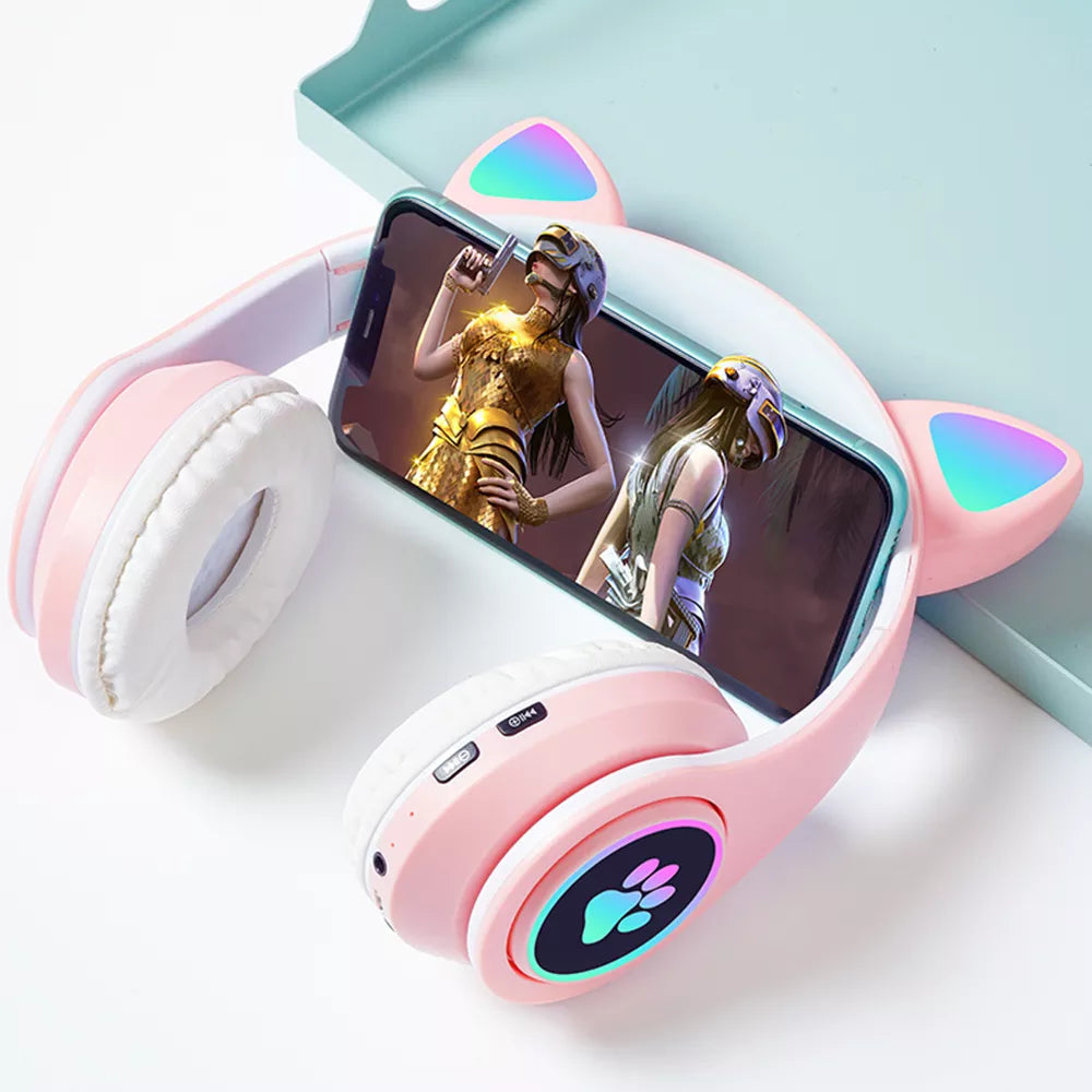 Bluetooth Headphones Cat Ear Glow Light Gamer Girl Gifts