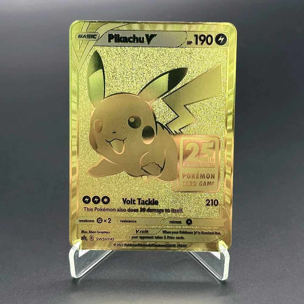RARE Pikachu Metal PTCG CARD English Version TCG 25th ANNIVERSARY GAME Gold Edition