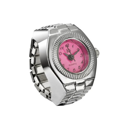 Jewelry Finger Watch for Women Stretchy Elastic Band Round Simple Dial Quartz Ring Watches for Daily & Office