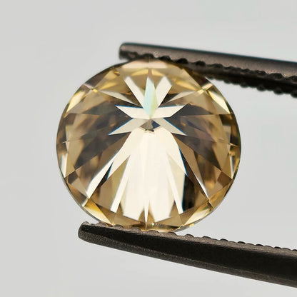 Champagne Round Cut Moissanite Stone With Certificate 0.5-5.0ct Certified Moissanite Loose Gemstone Positive Pass Tester GRA VVS