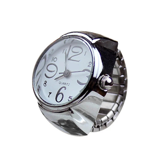 Jewelry Finger Watch for Women Stretchy Elastic Band Round Simple Dial Quartz Ring Watches for Daily & Office