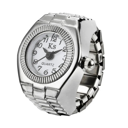 Jewelry Finger Watch for Women Stretchy Elastic Band Round Simple Dial Quartz Ring Watches for Daily & Office