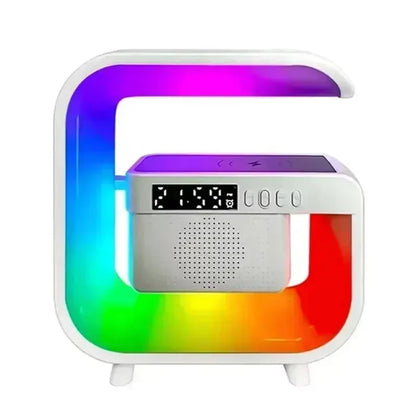 Atmosphere LED Desk Clock Wireless Charger Bluetooth Speakers for iPhone Samung Xiaomi