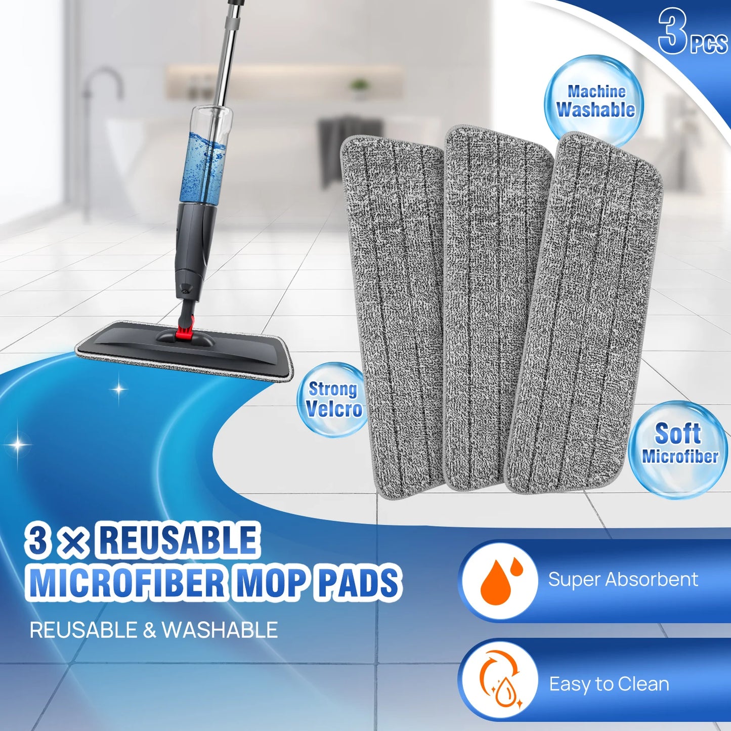DayPlus 360° Spray Mop with 3 Microfibre Pads and Window Scraper NEW