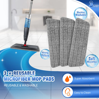DayPlus 360° Spray Mop with 3 Microfibre Pads and Window Scraper NEW