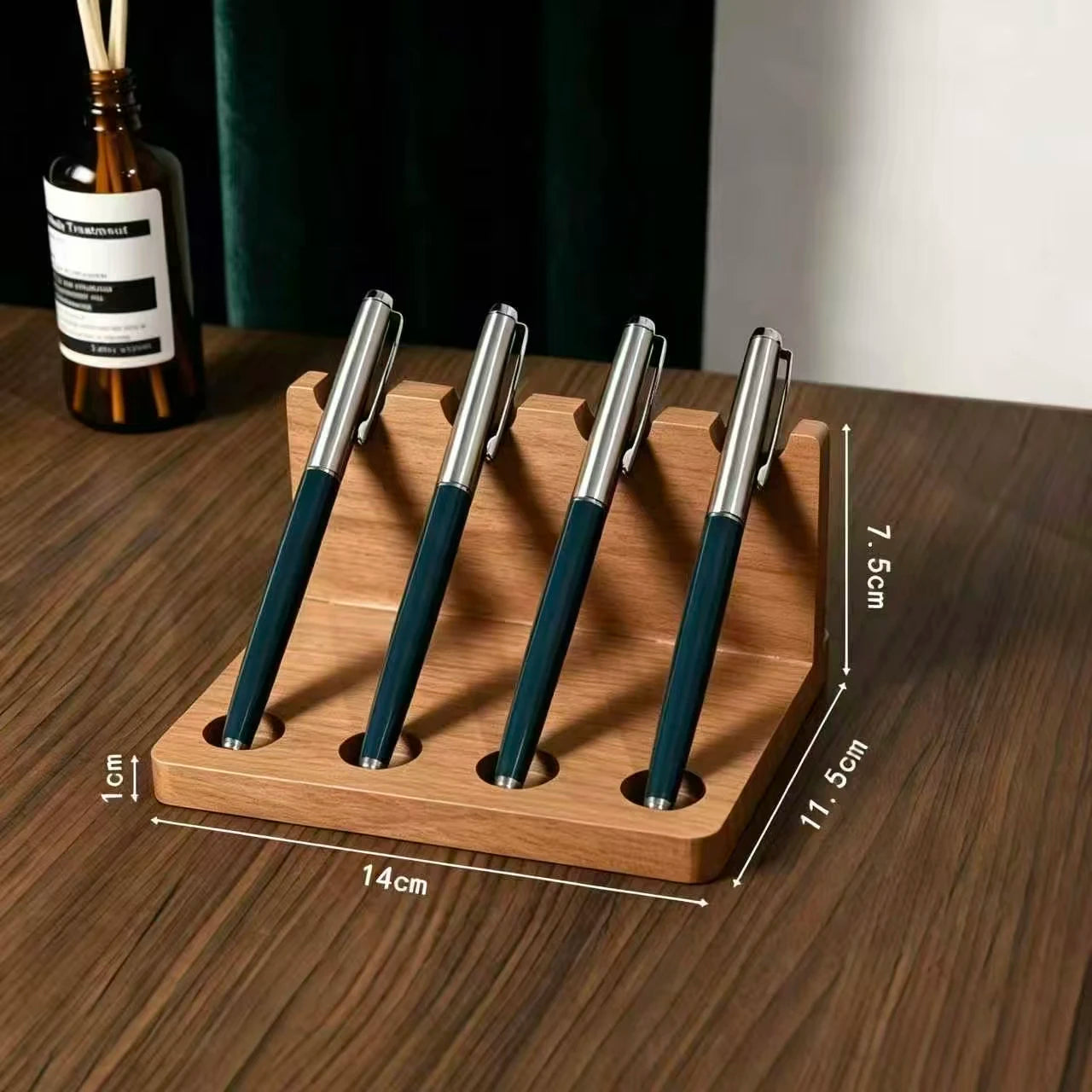 1PC Walnut Wood Multifunction Desk Organizer - Pen Holder, Phone Stand & Storage Solution for Office and School