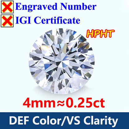 Lab Diamond 0.25ct Round HPHT Treatment D/E/F Color VS Clarity Diamond Gem