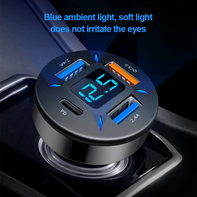 66W USB Type C Charger For Car PD 4 USB Car Quick Charge QC3.0 12/24 V Car Cigarette Lighter Socket Splitter For iPhone Huawei