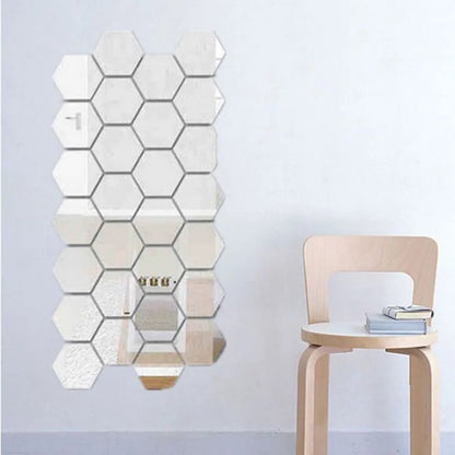 24pcs Mirror Self-Adhesive Hexagonal Removable Wall Stickers