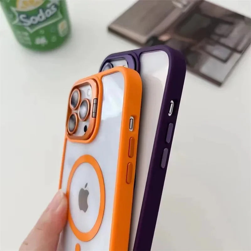 Fashion For Magsafe Stand Glass Lens Protector Case For iPhone 16 15 14 13 11 12 Pro Max 16 Plus Magnetic Shockproof Back Cover