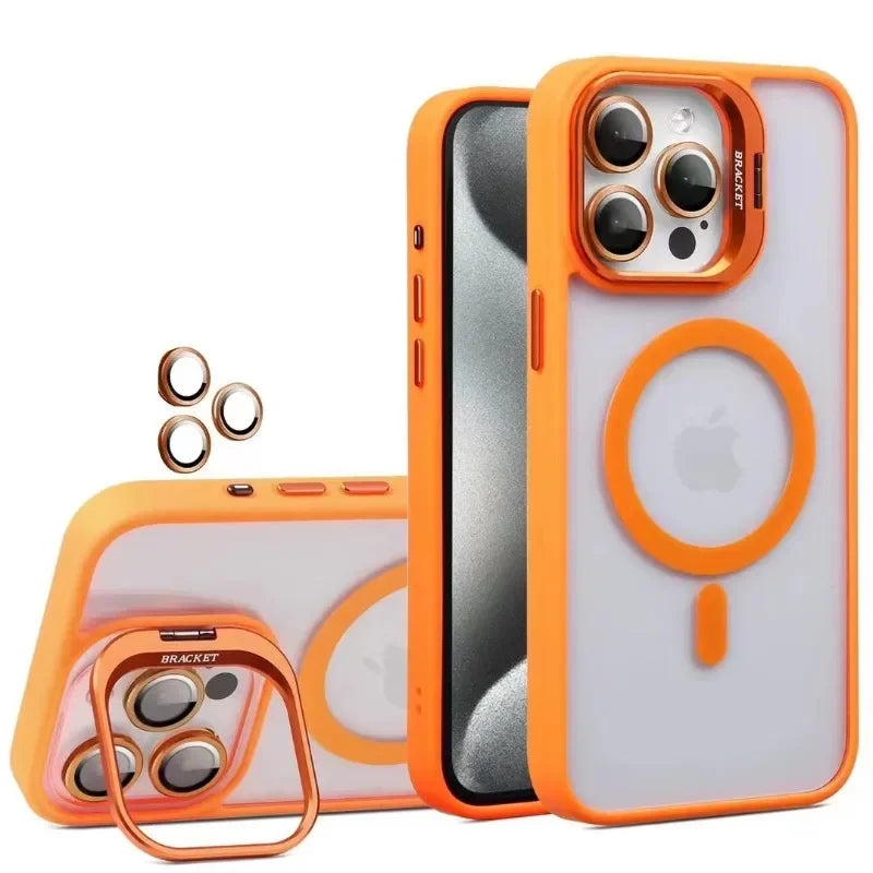 Fashion For Magsafe Stand Glass Lens Protector Case For iPhone 16 15 14 13 11 12 Pro Max 16 Plus Magnetic Shockproof Back Cover