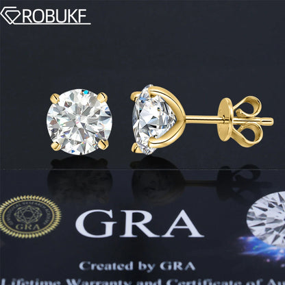 Moissanite Stud Earring Round D Color Diamond 925 Sterling Silver Gold Plated Jewelry
