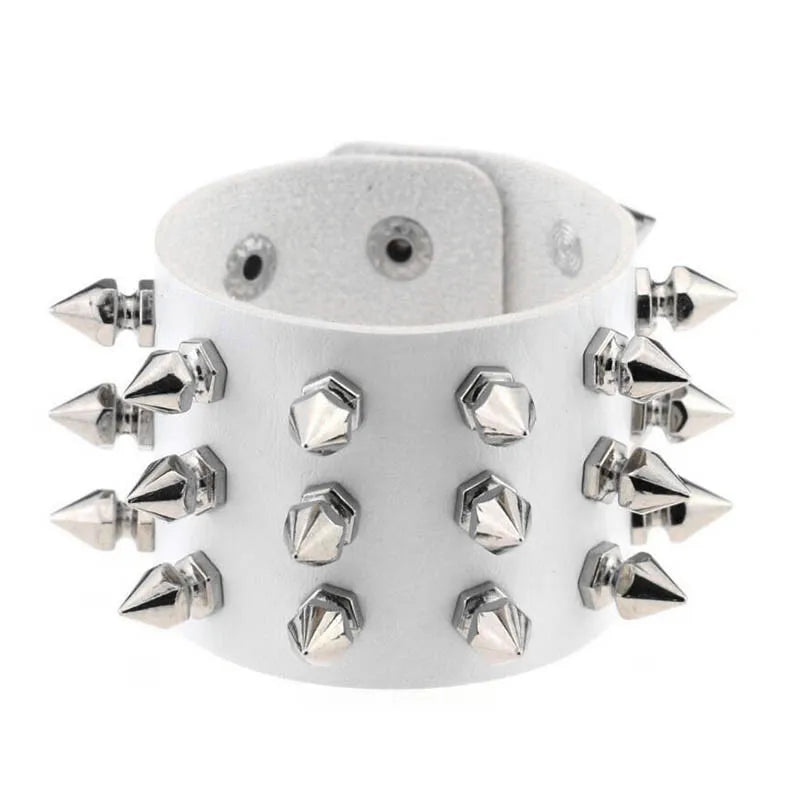 Punk Bracelet for Men Women Goth Black Leather Wristband with Metal Spike Studded Spike Rivets Cuff Bangle Adjustable