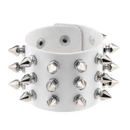 Punk Bracelet for Men Women Goth Black Leather Wristband with Metal Spike Studded Spike Rivets Cuff Bangle Adjustable