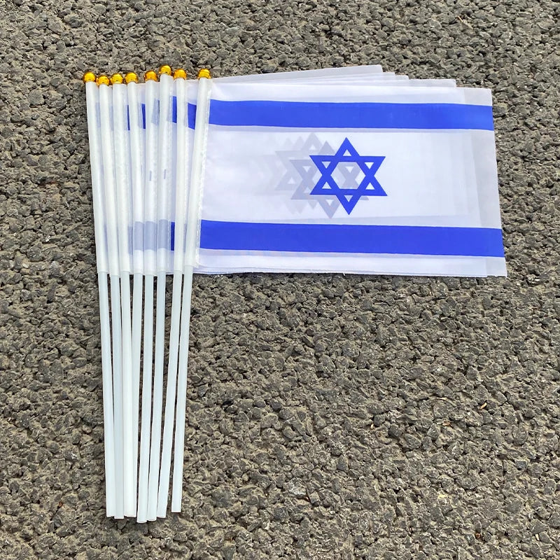 14x21CM 50pcs Israel flag Israel hand flags PVC Pole