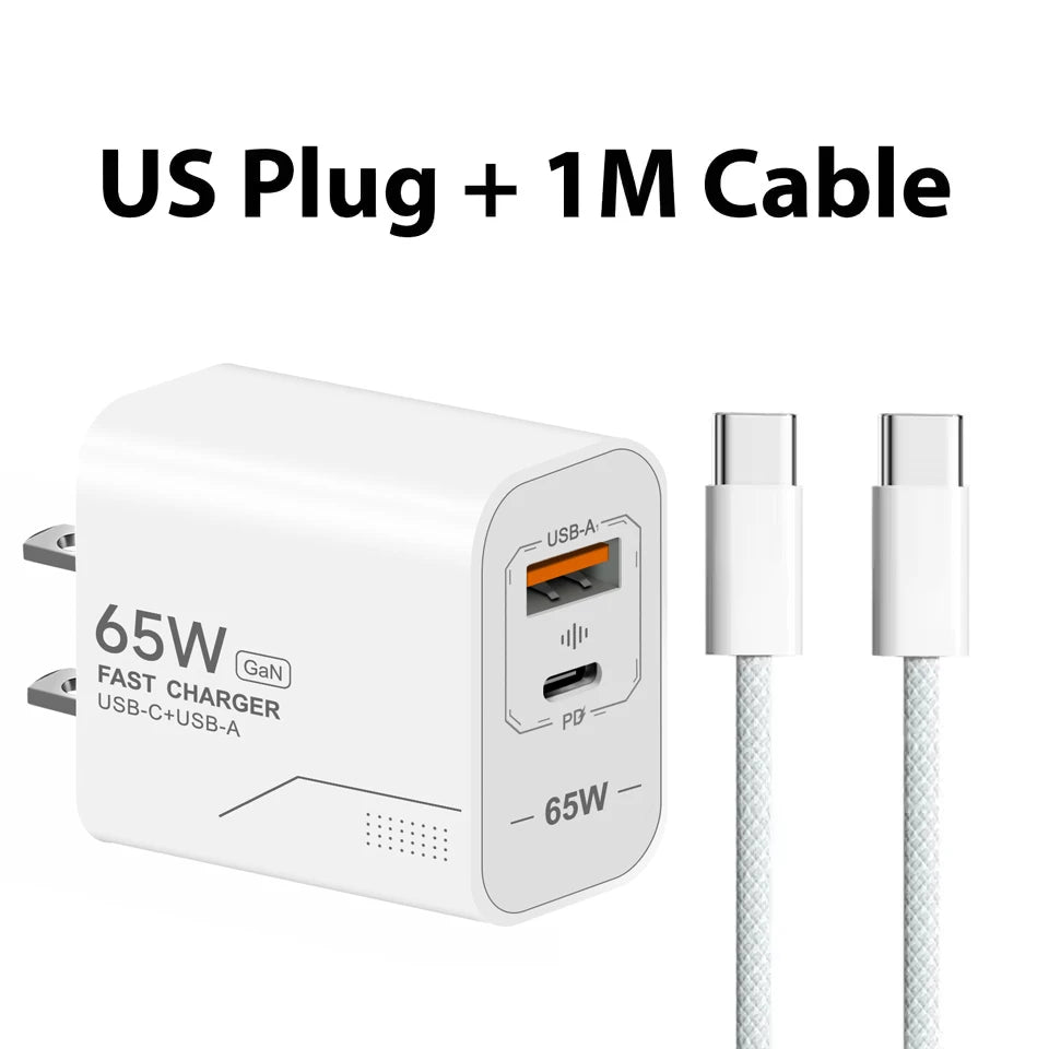 65W USB C Charger 2-Port Phone Charger For iPhone Samsung Xiaomi Type C EU/US Plug Wall Charger