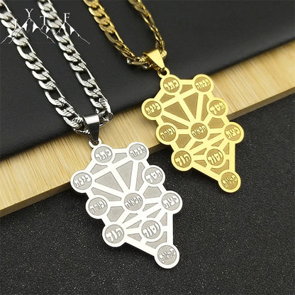 Kabbalah Tree of Life Hebrew Pendant Necklace Unisex Cabala Stainless Steel Jewelry