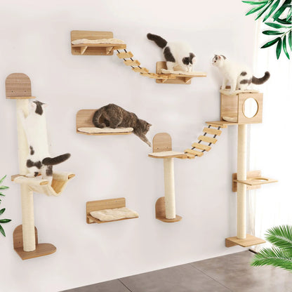 Wall-mounted Cat Climbing Rope Solid Wooden Kitten Claw Grinding Cat Furniture 1PCS