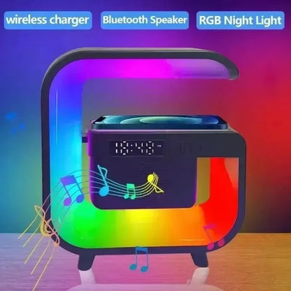 Atmosphere LED Desk Clock Wireless Charger Bluetooth Speakers for iPhone Samung Xiaomi