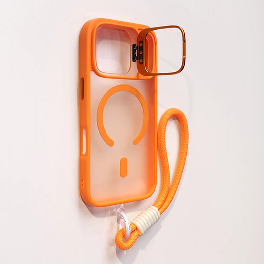 Wrist Strap Matte Lens Holder Case For iPhone Pro Max Mini For Magsafe Magnetic Lanyard Hard Cover