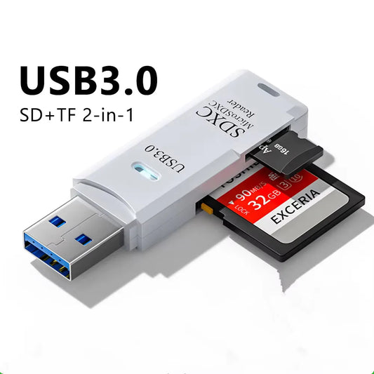 USB 3.0 SD TF Card Reader 2 in 1 High Speed Smart Cardreader Adapter for PC Laptop Notebook Computer Camera Car Mounted