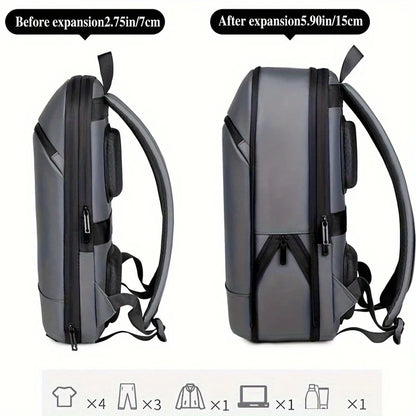 One men's plain business backpack with a luggage strap for commuting.