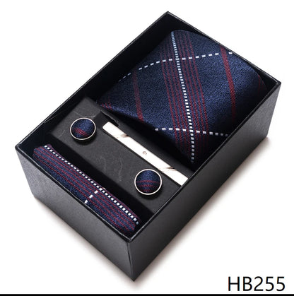 100% Silk Brand Tie Handkerchief Cufflink Set For Men Necktie Holiday Gift Box Blue Gold Suit Accessories Slim Wedding Gravatas