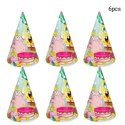 Cartoon SpongeBob Theme Birthday Party Balloon Disposable Tableware Mask Flag Candy Box Backpack Baby Shower party supplies