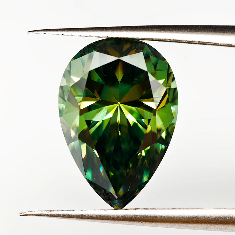 Never Fake Pear Cut Green Moissanite Stone with Certificate VVS1 Moissanite Loose Gemstones Pass Diamond Tester with GRA
