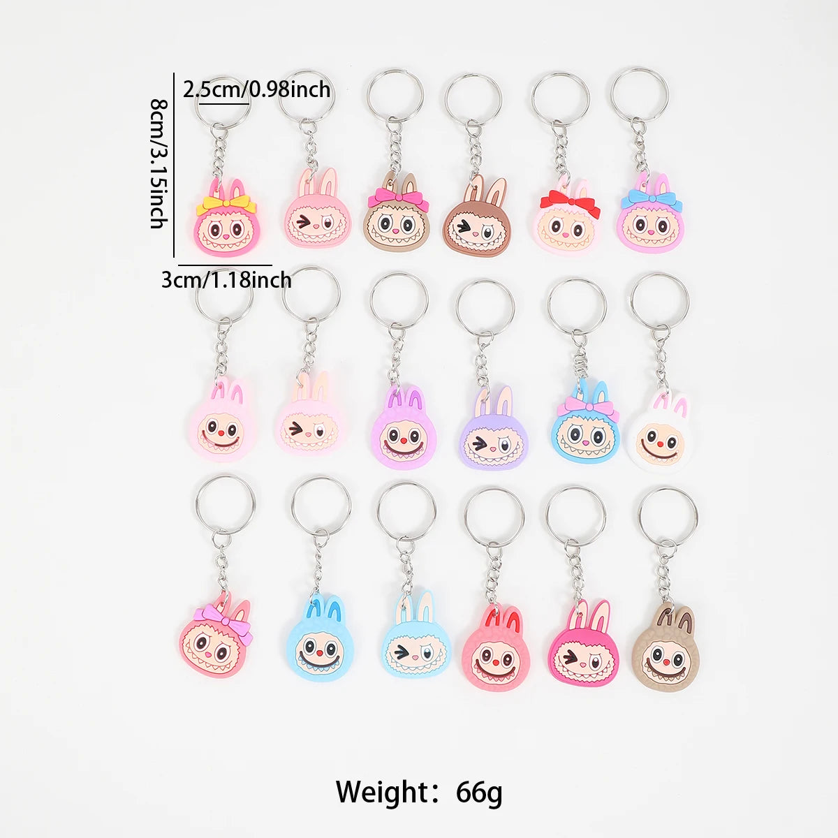 18Pcs LABUBU Cute PVC Key Rings: Cartoon Character Delights
