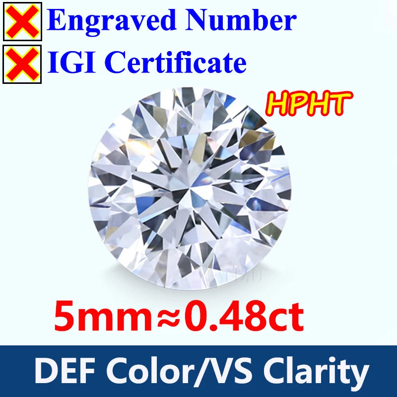 Lab Diamond 0.48ct Round 5mm HPHT No Certificate D/F Color VVS1 Gem