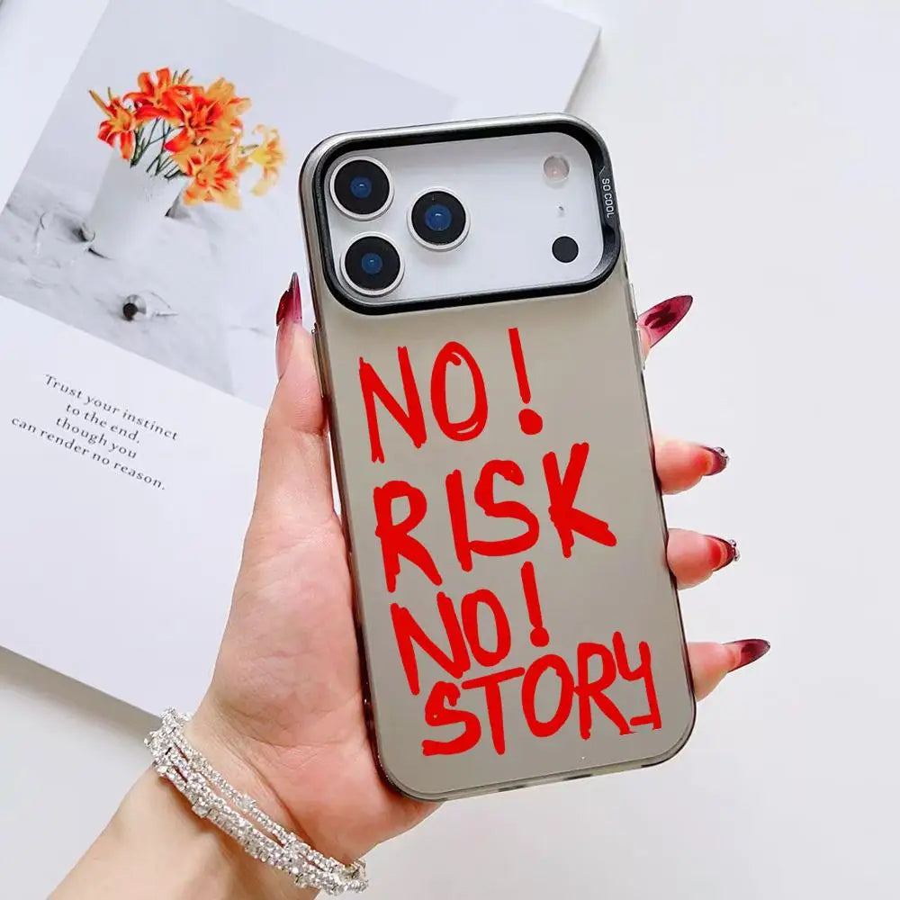 INS No Risk No story Phone Case For iPhone 17 16 15 14 13 12 11 Pro Max Air Matte Laser Aurora Shockproof Funda