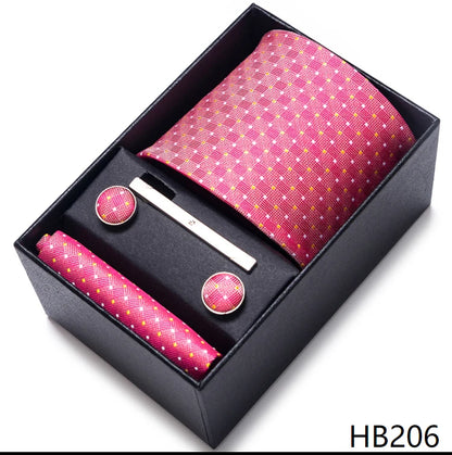 100% Silk Brand Tie Handkerchief Cufflink Set For Men Necktie Holiday Gift Box Blue Gold Suit Accessories Slim Wedding Gravatas